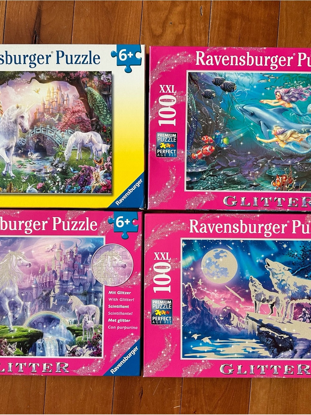 Ravensburger Glitter Puzzle Collection - Pink & Blue Scenes - 100-piece puzzles